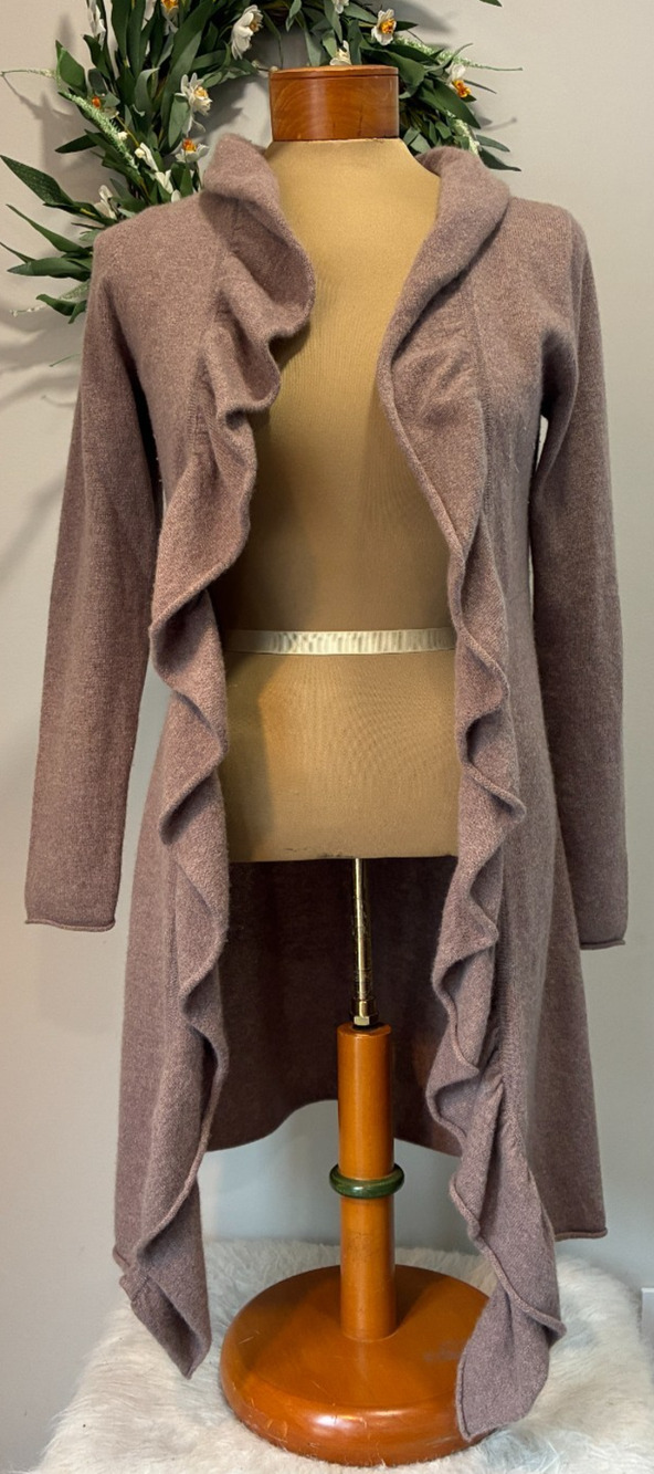 Kenar 100% Cashmere Cardigan Sweater Womens S Draped Open Front Taupe Fairy Y2K